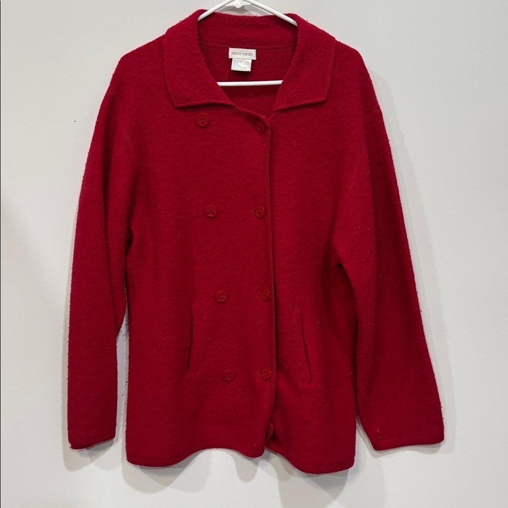 Pierre Cardin Womens Red 100% Wool Double Breasted Cardigan Jacket XL Anchor